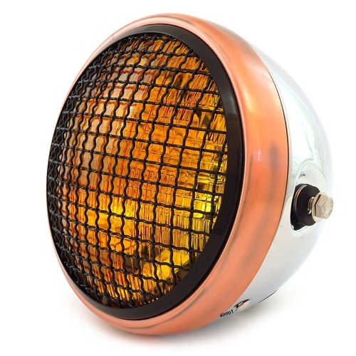 7" Side Mount Motorcycle Headlight w/ Grill Chrome Bronze Black Amber H4 Halogen