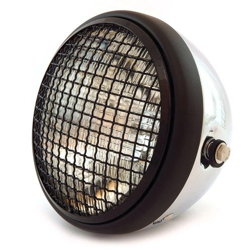 7" Side Mount Motorcycle Headlight w/ Grill Chrome Matte Black Clear H4 Halogen