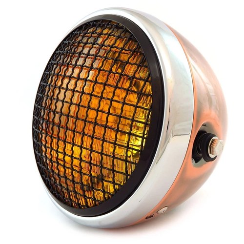 7" Side Mount Motorcycle Headlight w/ Grill Bronze Chrome Black Amber H4 Halogen