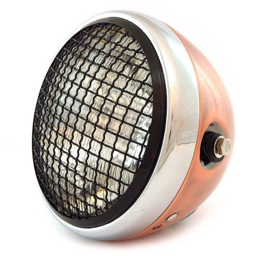 7" Side Mount Motorcycle Headlight w/ Grill Bronze Chrome Black Clear H4 Halogen