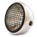 7" Side Mount Motorcycle Headlight w/ Grill Chrome Gloss Black Clear H4 Halogen