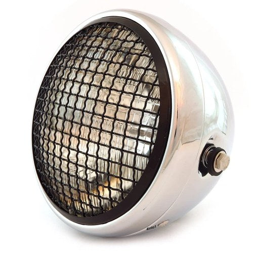 7" Side Mount Motorcycle Headlight w/ Grill Chrome Gloss Black Clear H4 Halogen