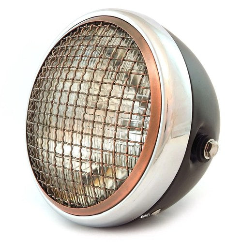 7" Side Mount Motorcycle Headlight - Black Chrome Bronze Grill Clear H4 Halogen