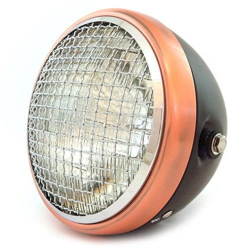 7" Side Mount Motorcycle Headlight - Black Bronze Chrome Grill Clear H4 Halogen