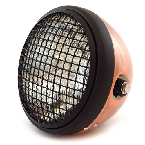 7" Side Mount Motorcycle Headlight w/ Grill Bronze Matte Black Clear H4 Halogen