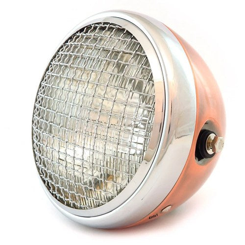 7" Custom Side Mount Motorcycle Headlight - Bronze Chrome Grill Clear H4 Halogen