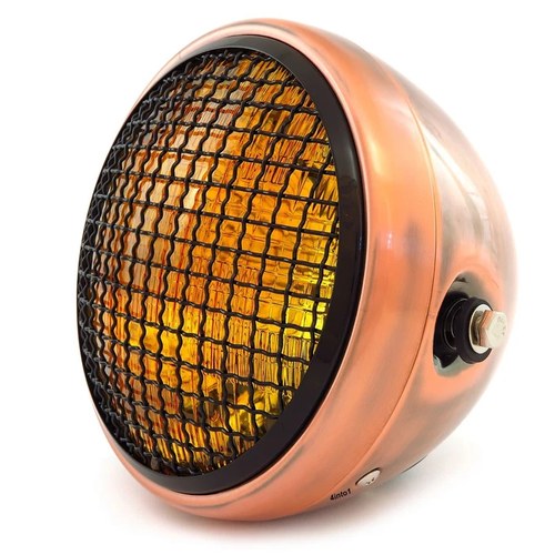 7" Side Mount Motorcycle Headlight w/ Grill Bronze Black Grill Amber H4 Halogen