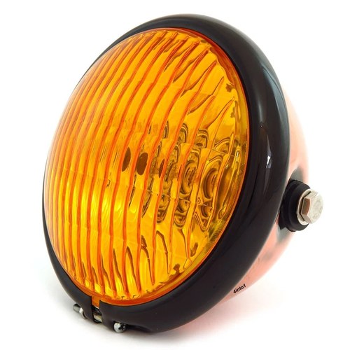 5.75" Side Mount Halogen Motorcycle Headlight - Bronze - Gloss Black - Amber