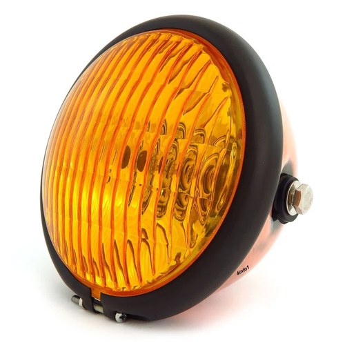 5.75" Side Mount Halogen Motorcycle Headlight - Bronze - Matte Black - Amber