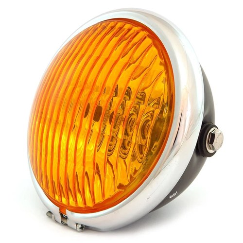 5.75" Side Mount Halogen Motorcycle Headlight - Matte Black - Chrome - Amber