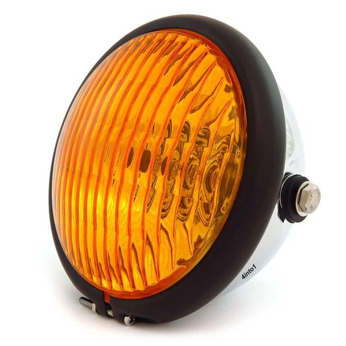 5.75" Side Mount Halogen Motorcycle Headlight - Chrome - Matte Black - Amber