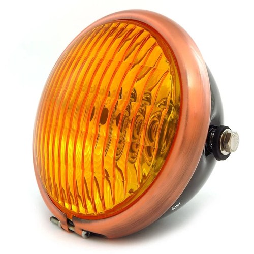 5.75" Side Mount Halogen Motorcycle Headlight - Gloss Black - Bronze - Amber