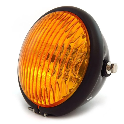 5.75" Side Mount Halogen Motorcycle Headlight - Gloss Black Matte Black - Amber