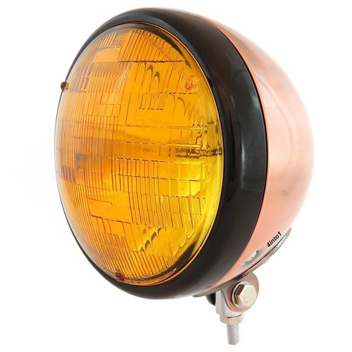 7" Bottom Mount Motorcycle Headlight - Bronze - Gloss Black - Amber - H4 Halogen