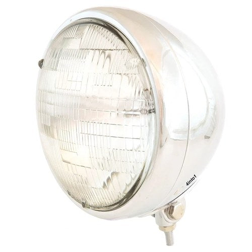7" Bottom Mount Motorcycle Headlight Custom Spotlight H4 Halogen Chrome - Clear