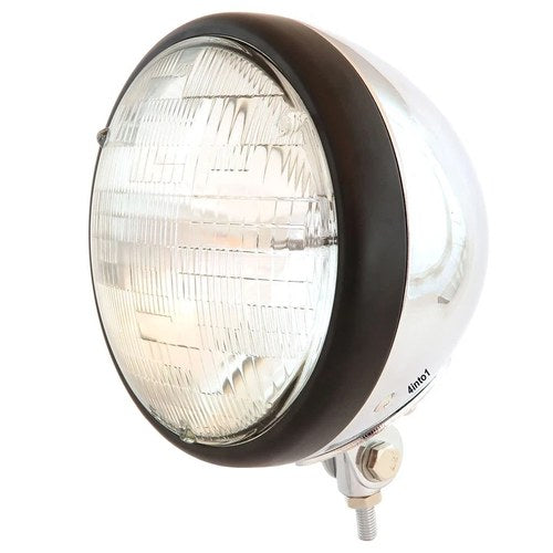 7" Bottom Mount Motorcycle Headlight - Chrome Matte Black Clear - H4 Halogen