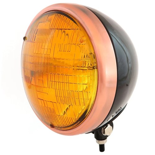 7" Bottom Mount Motorcycle Headlight - Gloss Black Bronze - Amber H4 Halogen
