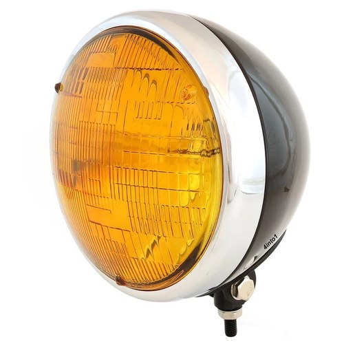 7" Custom Bottom Mount Motorcycle Headlight Gloss Black Chrome Amber H4 Halogen