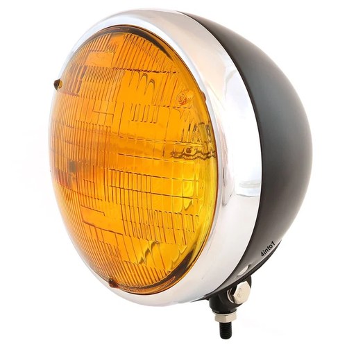 7" Custom Bottom Mount Motorcycle Headlight Matte Black Chrome Amber H4 Halogen
