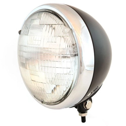 7" Bottom Mount Custom Motorcycle Headlight Matte Black Chrome Clear H4 Halogen