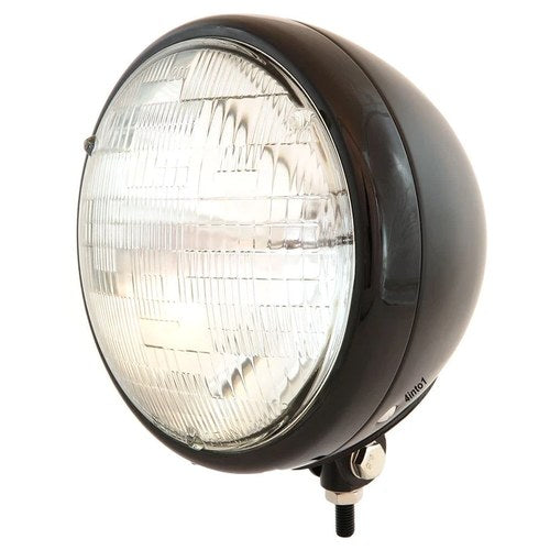 7" Custom Bottom Mount Motorcycle Headlight - Matte/Gloss Black Amber H4 Halogen