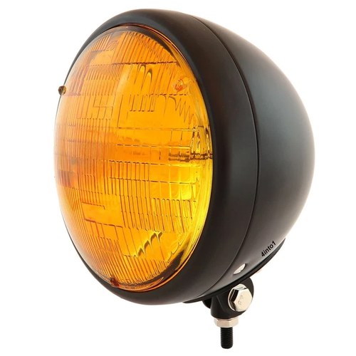 7" Custom Bottom Mount Motorcycle Headlight - Matte Black - Amber H4 Halogen