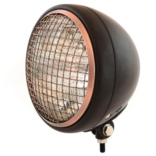 7" Bottom Mount Motorcycle Headlight w/ Grill - Matte Black Bronze - H4 Halogen
