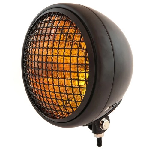 7" Bottom Mount Motorcycle Headlight w/ Grill - Matte Black - Amber H4 Halogen