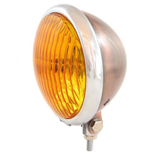 5.75" Bottom Mount Halogen Motorcycle Headlight Spotlight - Bronze Chrome Amber
