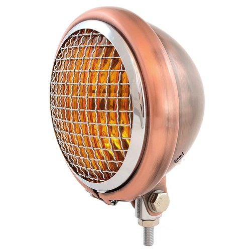 5.75" Custom Motorcycle Bottom Mount Headlight w/ Grill - Bronze Chrome Amber