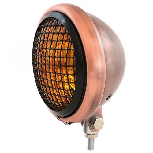 5.75" Motorcycle Bottom Mount Headlight w/ Grill - Bronze Gloss Black Amber