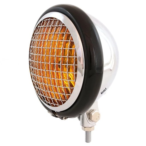 5.75" Motorcycle Bottom Mount Headlight w/ Grill - Chrome Gloss Black Amber