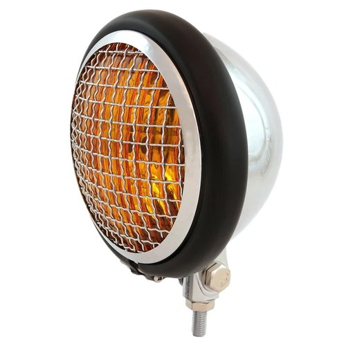 5.75" Motorcycle Bottom Mount Headlight w/ Grill - Chrome Matte Black Amber
