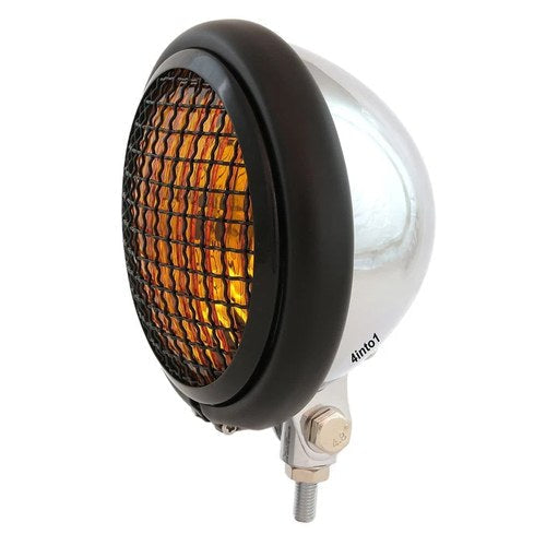 5.75" Bottom Mount Headlight w/ Grill - Chrome Matte Gloss Black Amber