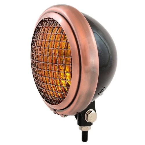 5.75" Motorcycle Bottom Mount Headlight w/ Grill - Gloss Black Bronze Amber