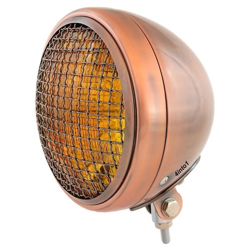 7" Custom Bottom Mount Motorcycle Headlight w/ Grill - Bronze - Amber H4 Halogen