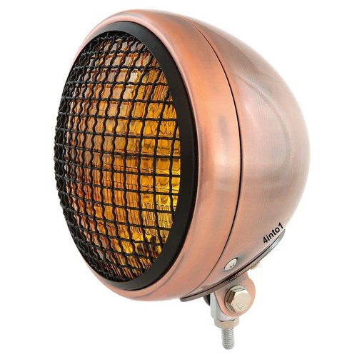 7" Bottom Mount Motorcycle Headlight w/ Grill - Bronze Black - Amber H4 Halogen