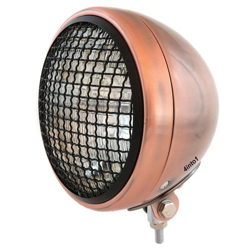 7" Bottom Mount Motorcycle Headlight Spotlight w/ Grill Bronze Black H4 Halogen