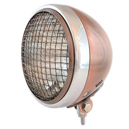 7" Bottom Mount Motorcycle Headlight Spotlight w/ Grill Bronze Chrome H4 Halogen