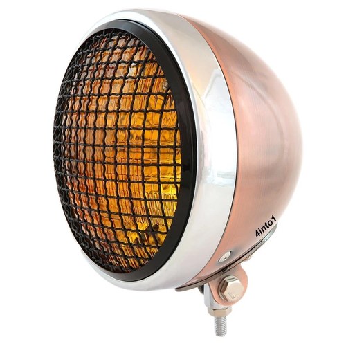 7" Bottom Mount Motorcycle Headlight Bronze Chrome Black Grill Amber H4 Halogen