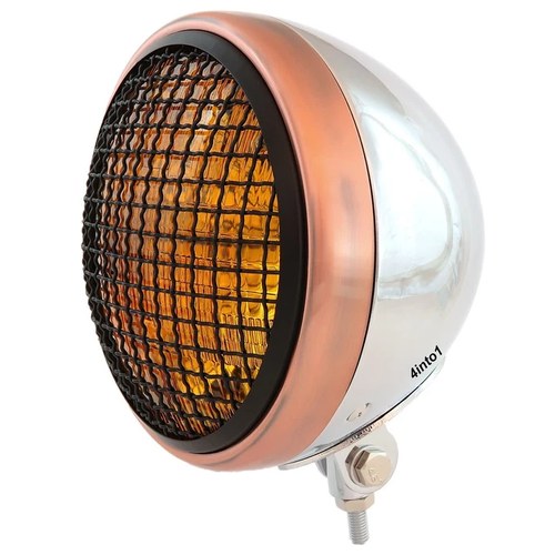 7" Bottom Mount Motorcycle Headlight Chrome Bronze Black Grill Amber H4 Halogen