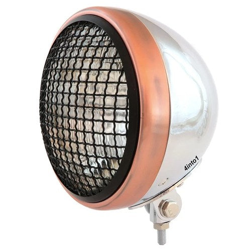 7" Bottom Mount Motorcycle Headlight w/ Grill - Chrome Bronze Black - H4 Halogen