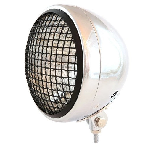 7" Bottom Mount Motorcycle Headlight Spotlight w/ Grill Chrome Clear H4 Halogen