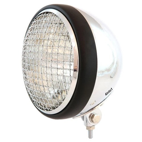 7" Bottom Mount Motorcycle Headlight Spotlight w/ Grill Chrome Black H4 Halogen