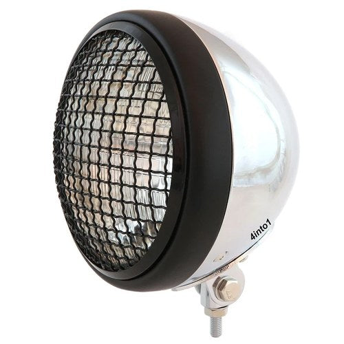 7" Bottom Mount Motorcycle Headlight w/ Grill - Chrome Black Clear H4 Halogen