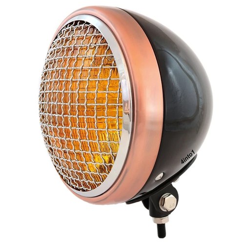 7" Bottom Mount Motorcycle Headlight Black Bronze Chrome Grill Amber H4 Halogen