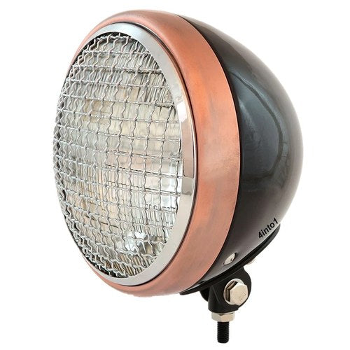7" Bottom Mount Motorcycle Headlight w/ Grill - Bronze Black Chrome - H4 Halogen