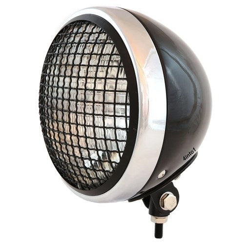 7" Bottom Mount Motorcycle Headlight Spotlight w/ Grill Black Chrome H4 Halogen