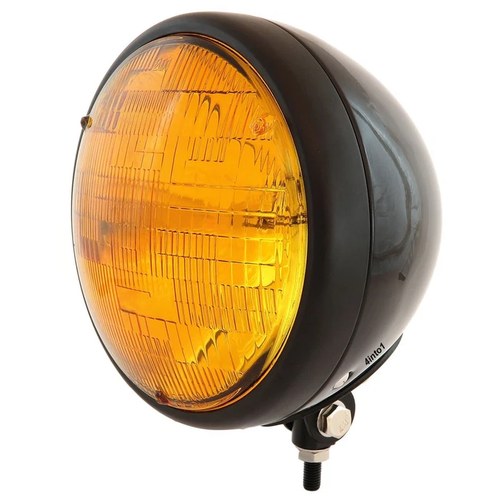 7" Custom Bottom Mount Motorcycle Headlight - Gloss/Matte Black Amber H4 Halogen