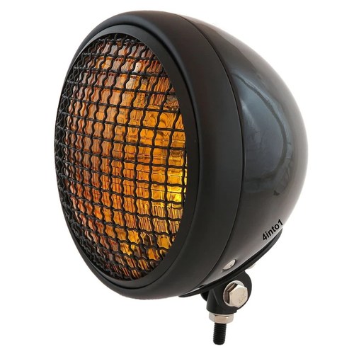 7" Bottom Mount Motorcycle Headlight w/ Grill Gloss/Matte Black Amber H4 Halogen